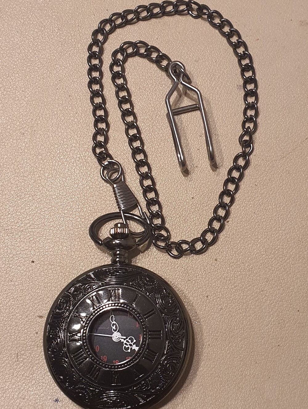 Gunmetal/Black Men's Quartz Pocket Watch w/Chain